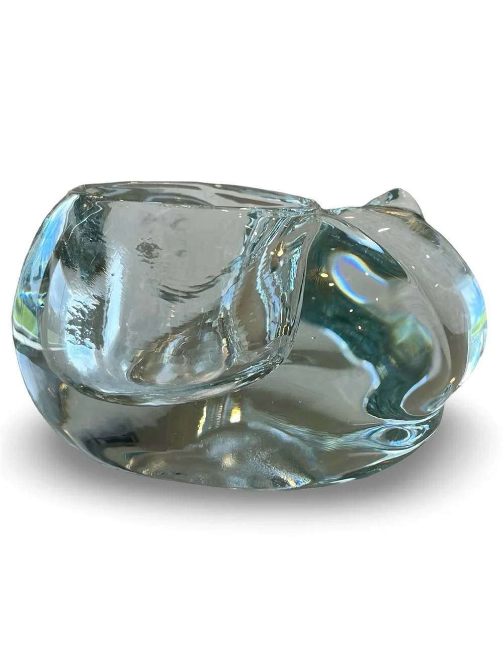 Vintage Indiana Glass Clear Crystal Sleeping Cat Votive/ Tealight Candle Holder